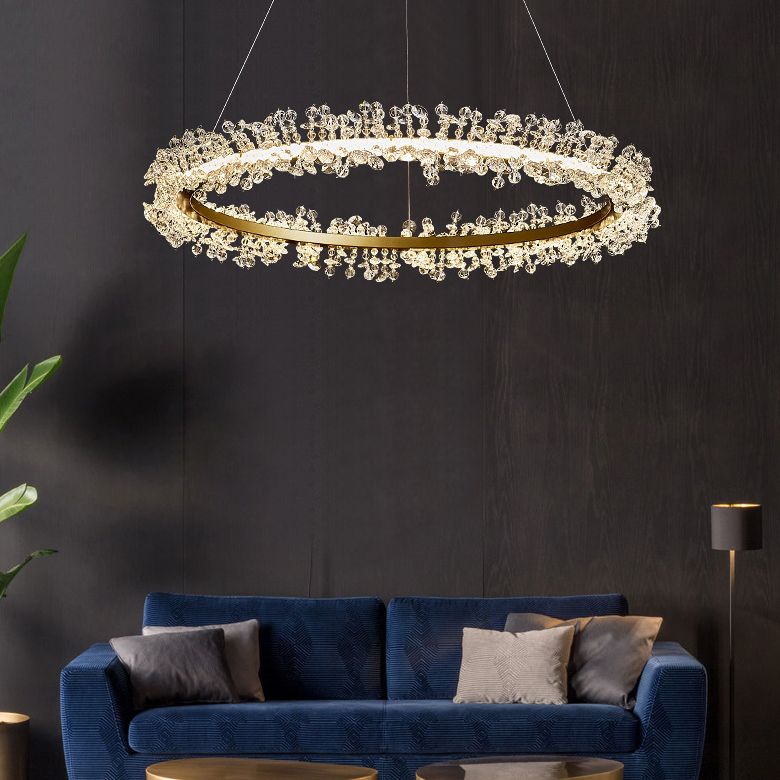 K9 Crystal Goldelier LED LED Minimalist Round Suspension Spender Light per camera da letto