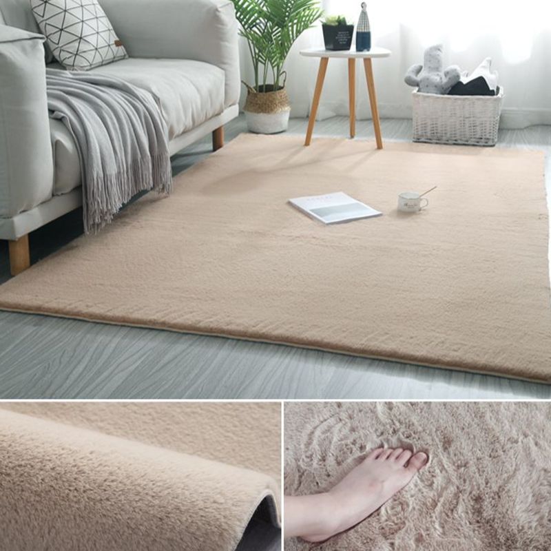 Casual Indoor Room Area Rug Gray Solid Color Rug Polyester Washable Carpet