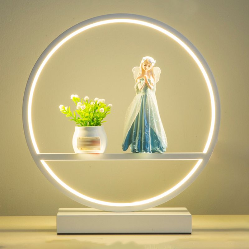 1 Light Circle Nightstand Lamp Modernism Metal Nightstand Lamps in White