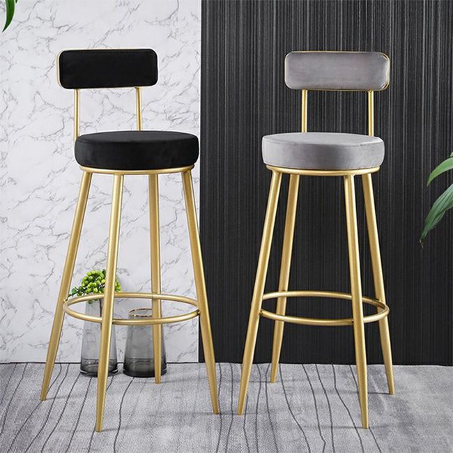 Glam Metal Barstool Fabric Backrest Counter Stool with Gold Base