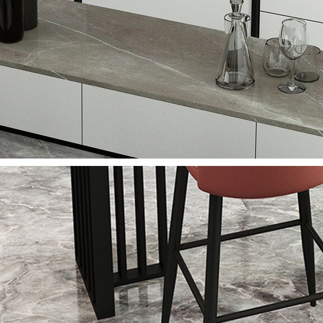 Rectangle Stone Bar Dining Table Contemporary Bar Table with Double Pedestal Base