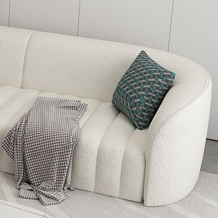 White Wool Curved Sofa Modern Sloped Arm Sofa for Living Room