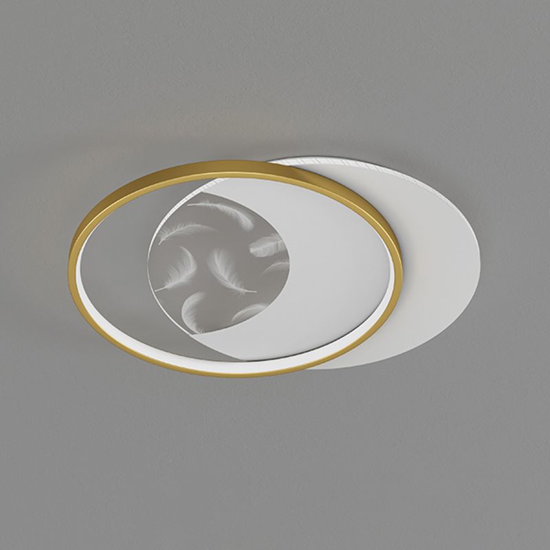 Modern Creative Circular LED Ceiling Light Wrought Iron Feather Flush Mount with Acrylic Shade