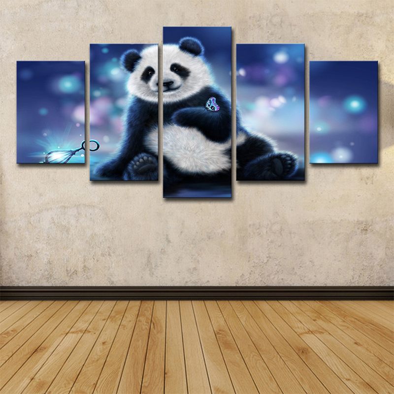 Black and White Panda Canvas Art Multi-Piece Wall Decor on Purple for Family Room