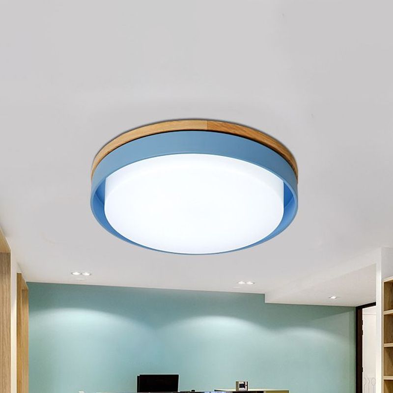 Iluminación empotrada redonda azul/blanca/amarilla, montaje empotrado de techo Led de metal macarrón nórdico con pantalla acrílica, 12"/18,5" W