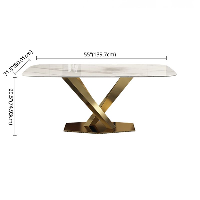 Contemporary Dining Set Rectangular Dining Table with X-shaped Metal Shelf