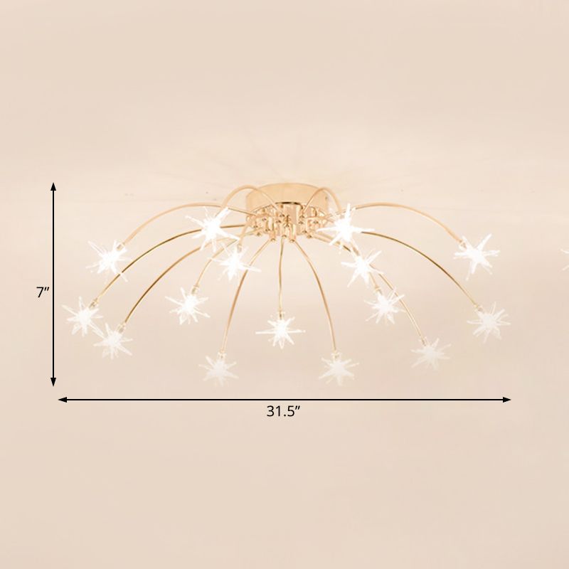 Lámpara de techo semi empotrada LED cromada/dorada contemporánea de montaje semiempotrado de metal en forma de fuegos artificiales 12/15/21 luces