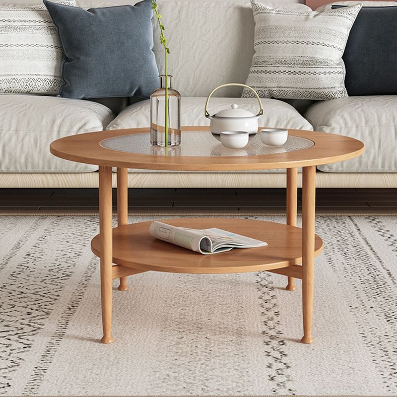 Nordic Wood and Glass Coffee Table 4 Legs Coffee Table with Storage