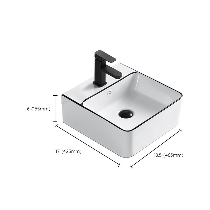 Modern Bathroom Sink Porcelain Rectangular with Overflow and Drain Assembly Basin Sink