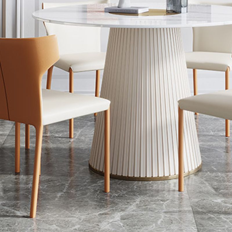 Modern 1/3/4/7 Pieces Round Dining Set Sintered Stone Dining Table with Leather Chairs