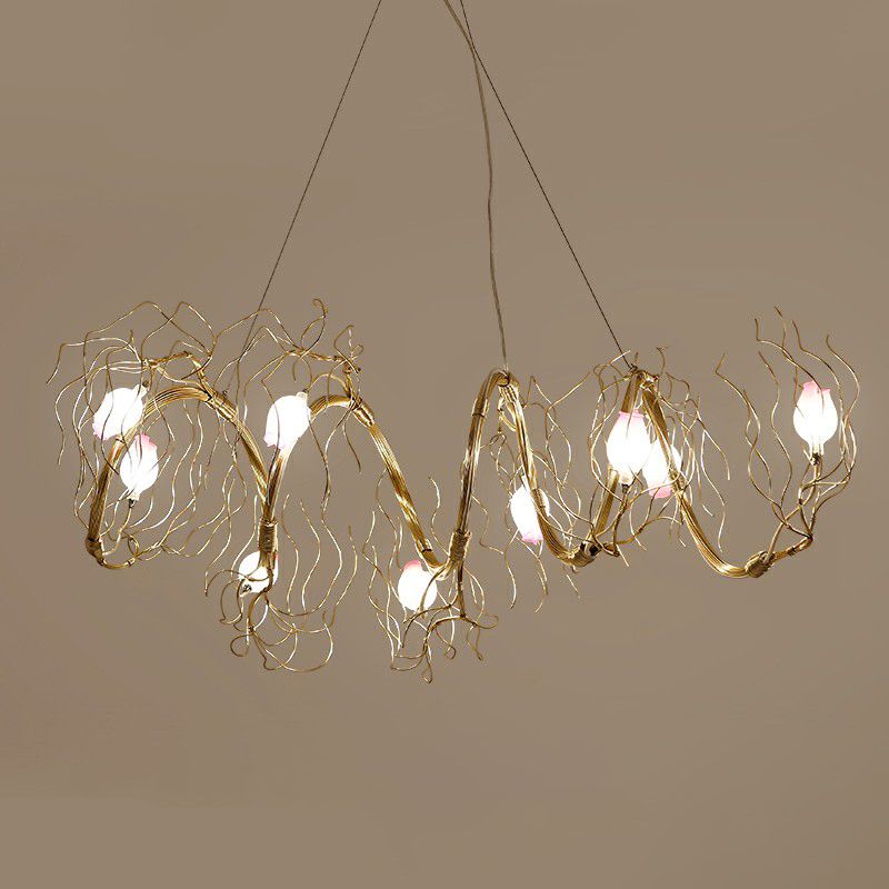 Glass Rose Pendant Lighting Nordic 8-Light Chandelier with Gold Branch for Dining Room