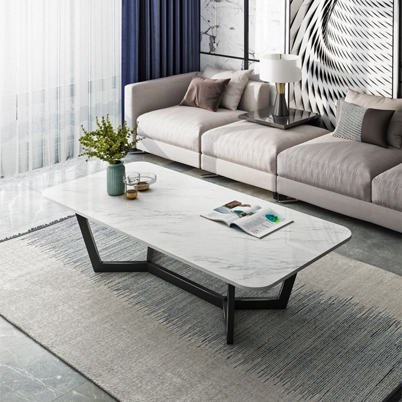 16.5" H Glam Rectangle Slate Coffee Table Metal Trestle Cocktail Table