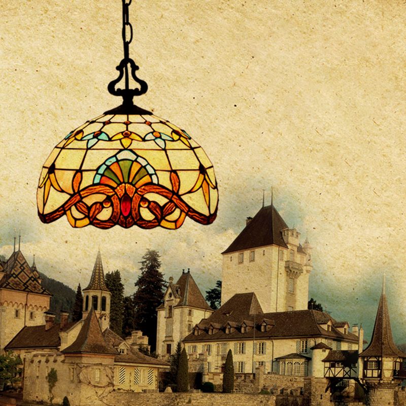 Tiffany Style Pendant Lamp with Glass Shade Dinning Room Suspension Lighting Fixture