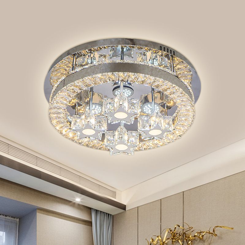 Clear Crystal Semi-Circle/Spiral Ceiling Light Minimalist LED Living Room Flush Mount Fixture in Chrome