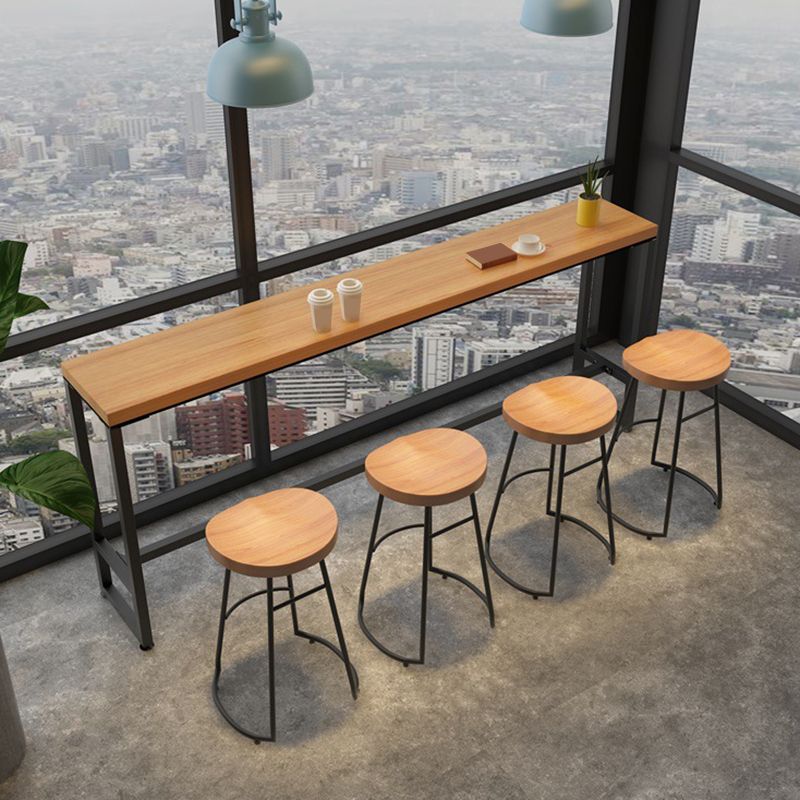 Industrial Metal Base Bar Table Black Iron Solid Wood Pub Table for Patio