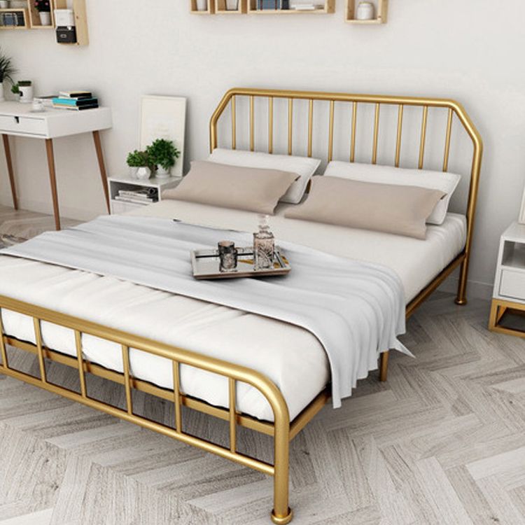 Metal Open-Frame Bed Scooped Solid Color Slat Bed with Custom Gold Leg