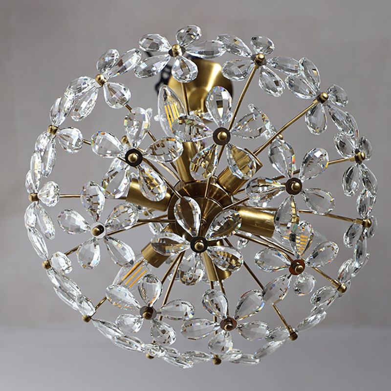Flower Chandelier Light Fixtures Traditional Multi-Head Suspension Pendant Lamps with Crystal Shade