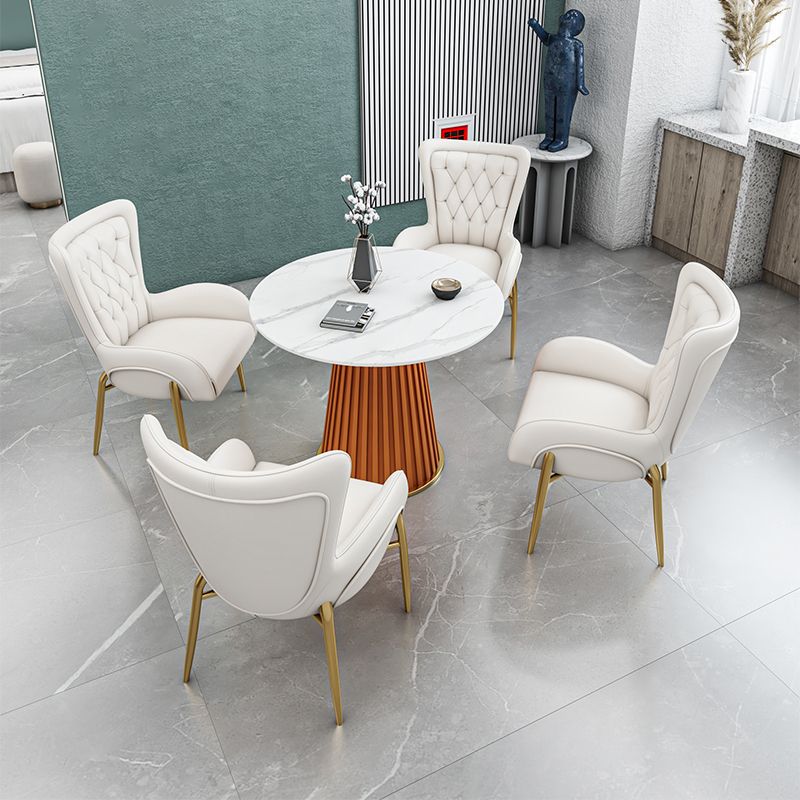 Glam 1/5 Pieces Dining Set Circular Stone Dining Table for Dining Room