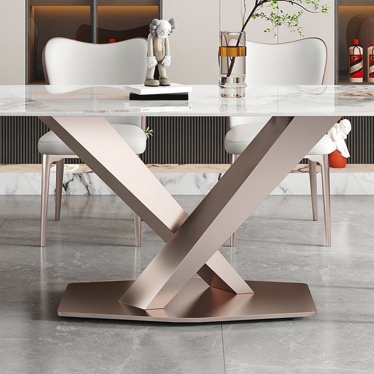 Luxury Sintered Stone Top Table Rectangle Dining Table with Pedestal Base