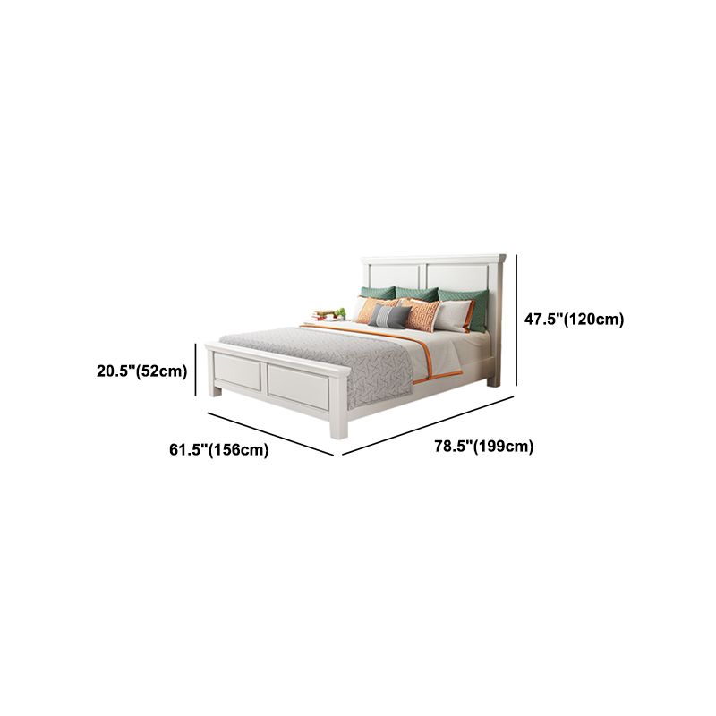 Contemporary White Wooden Standard Bed with Rectangular Headboard