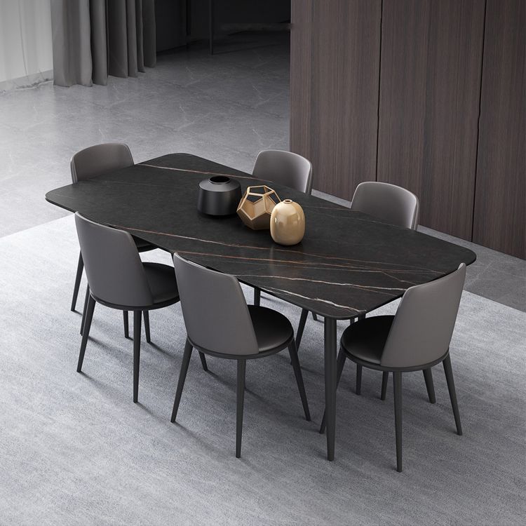 Modern 1/4/6/7 Pieces Black Dining Table Set with Sintered Stone Top Rectangle Dinette Set