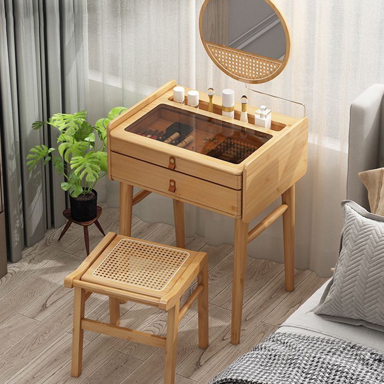 Mid-Century Modern Wood Vanity Makeup Table Vanity Mirrorl with Drawers for Bedroom