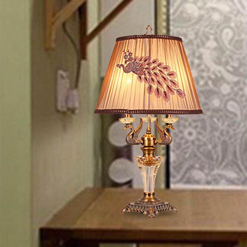 Lampada da comodino in cristallo con paralume impero Lampada da tavolo per camera da letto Countryside a 1 luce in marrone
