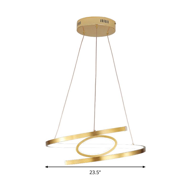 18"/23.5" Wide Spiral Hanging Pendant Light Minimalist Metal Gold LED Ceiling Chandelier, Warm/White Light