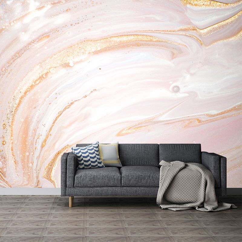 Huge Curls Printed Wall Mural Decal Modern Beautiful Abstract Wall Art in Pink-Gold