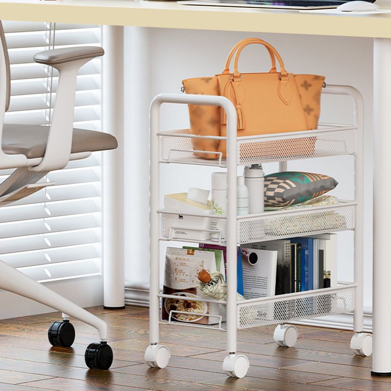 Modern Metal Bookcase with Wheels Open Bookshelf for Living Room