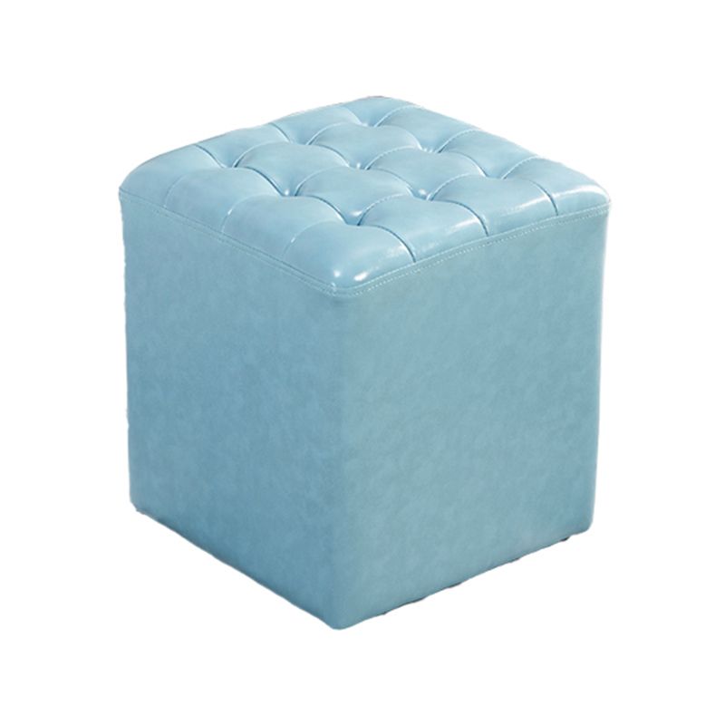 Contemporary Stain Resistant Standard Square Yellow Leather Pouf