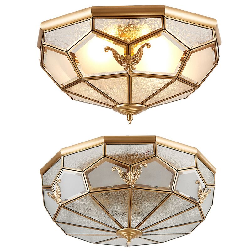 Plafonnier en laiton et verre givré, plafonnier en cuivre de Style rétro colonial pour le salon