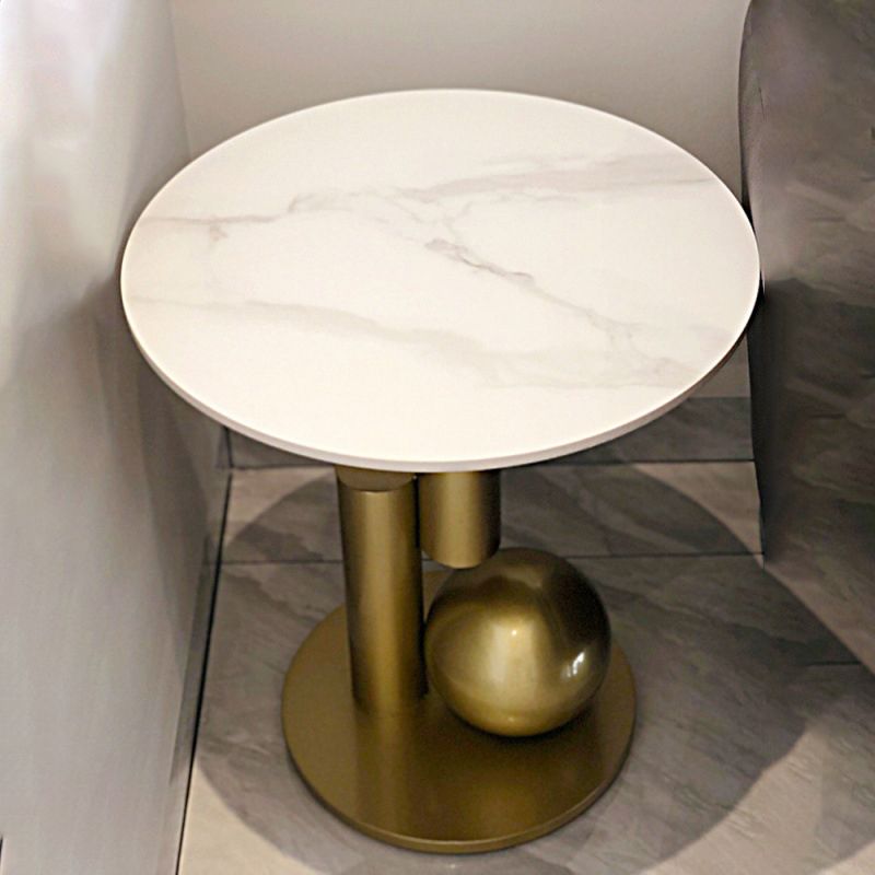 Pedestal Gold/black Metal Pedestal Design Rock Sheet Top Round Side Table