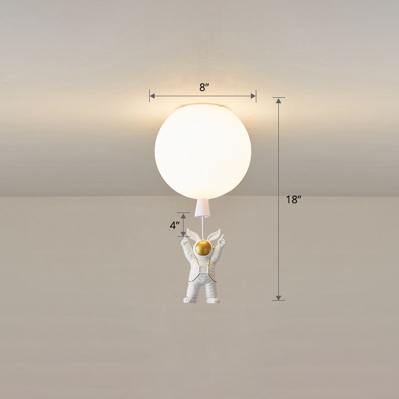 Lámpara de techo estilo infantil con 1 bombilla, color blanco, astronauta y globo, montaje empotrado con pantalla acrílica