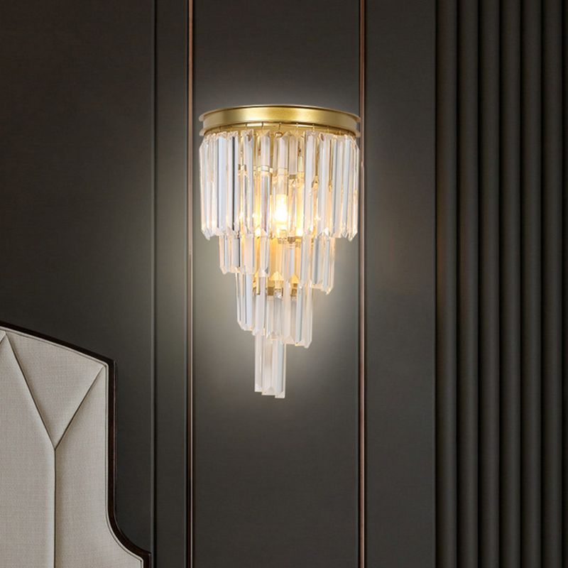 Diseño en capas Clear Crystal Wall Spl Modernism Style Lámpara de pared de acabado dorado para sala de estar