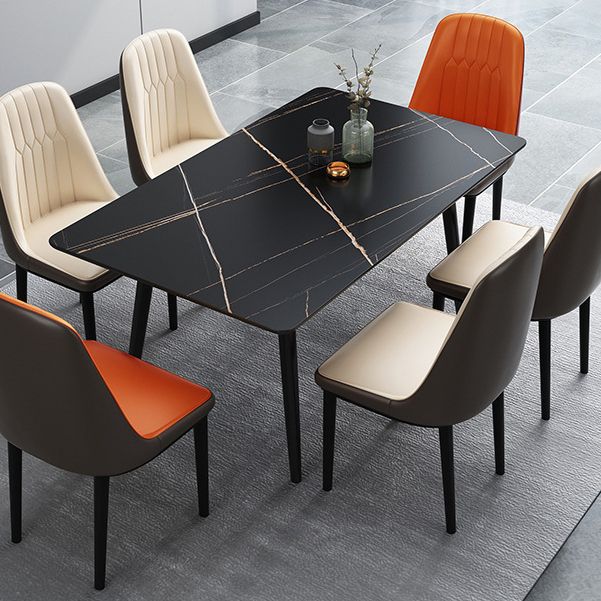 Dining Room Contemporary Sintered Stone Dining Table Rectangular Table with Metallic Base