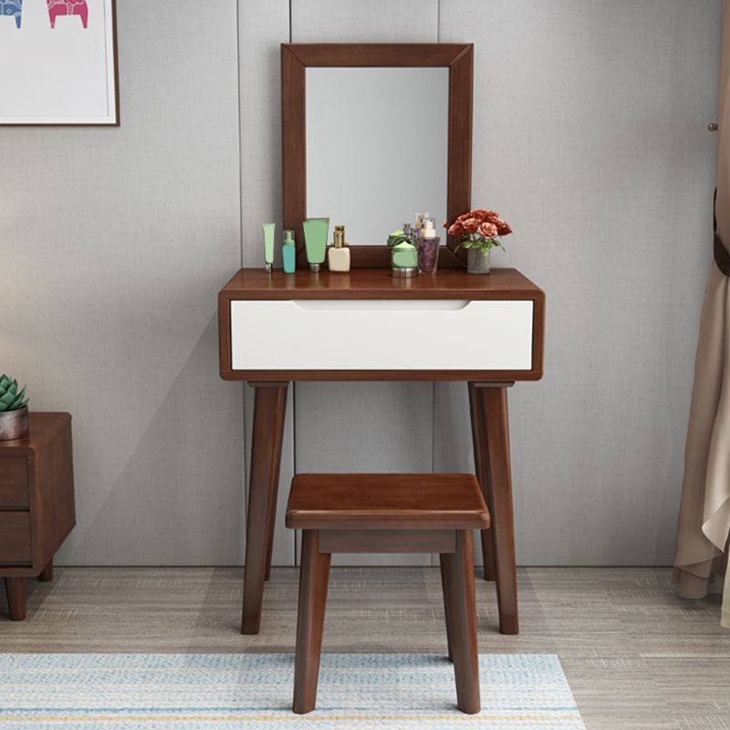Scandinavian Solid Wood Vanity Dressing Table with Mirror, 30.7" Tall