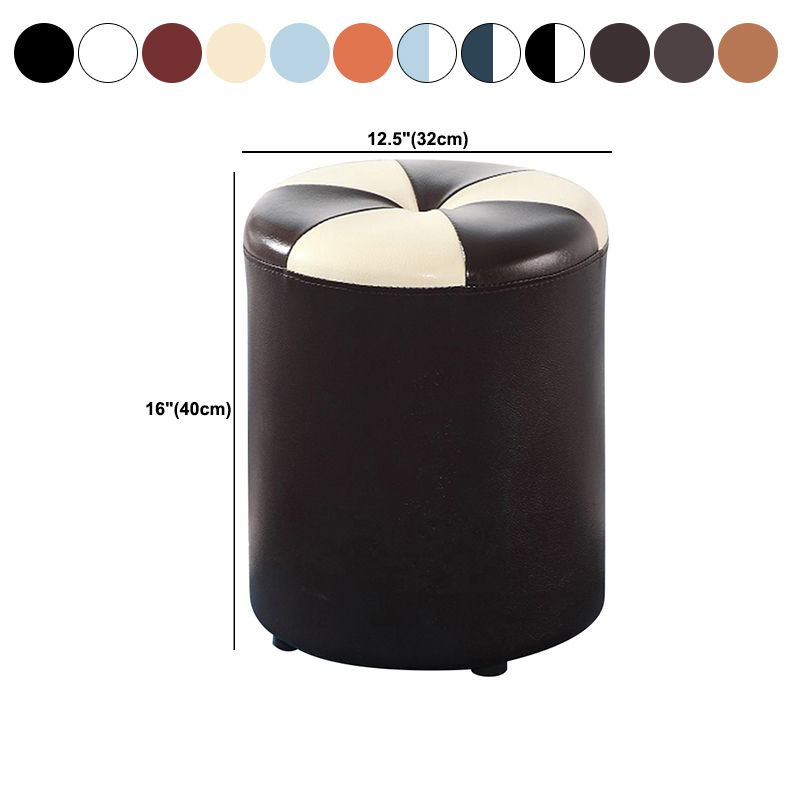 Modern Pouf Ottoman Genuine Leather Upholstered Tufted Cylinder Shape Ottoman