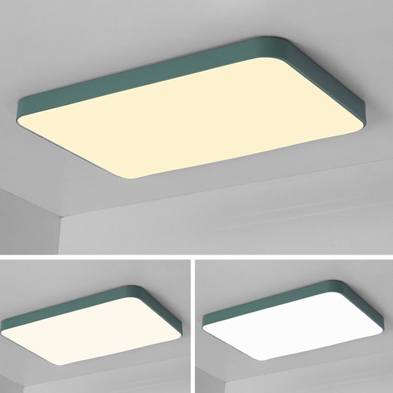 Quadrangle Flush Mount Fixture Macaron Style Metal Living Room LED Ceiling Light