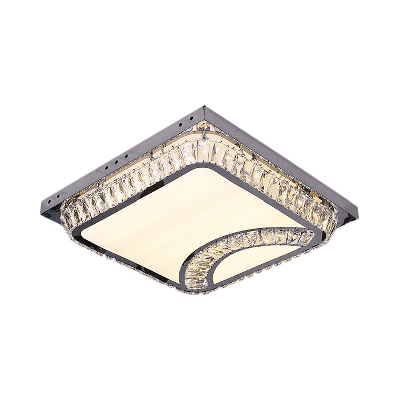 Simple Square Flush Mount Beveled Crystal Embedded LED Ceiling Lighting in Chrome