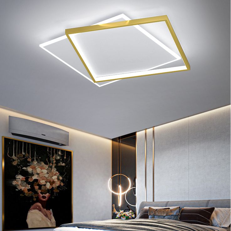 Minimalist Square Flush Mount Light Fixture Metaal LED slaapkamer dicht bij plafond lamp in goud