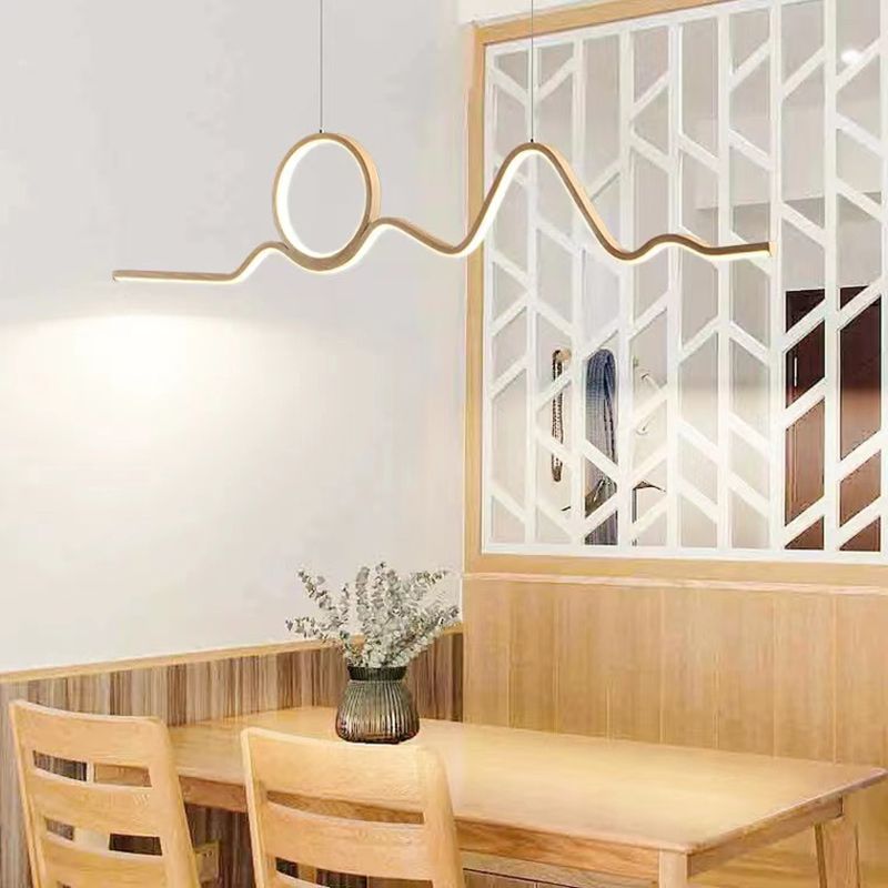 2-Light Beige Island Lighting Modern Wooden LED Ceiling Light for Bedroom