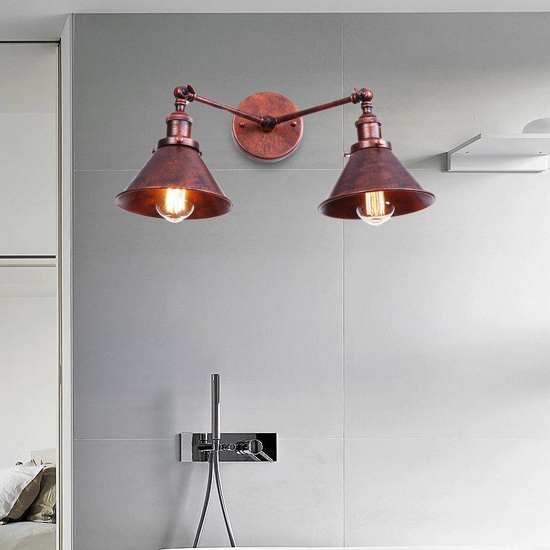 Tire d'ombrage effilée Mur mural Fixture industriel vintage 2 têtes Moup de serrage de la ferme Lumière en noir / laiton