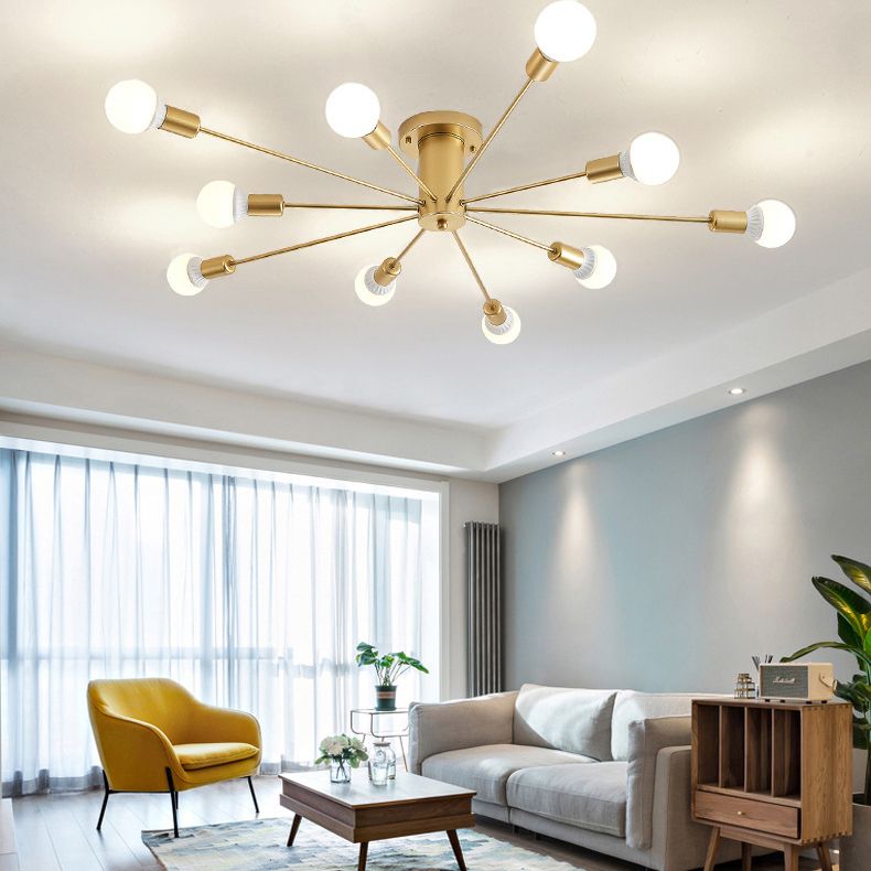 Radial Metal Semi Flush Multi Light in Industrial Style Ceiling Fixture for Interior Spaces