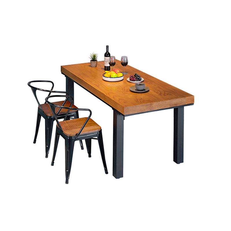 Solid Wood Top Dining Table Industrial Rectangle Table with 4 Legs