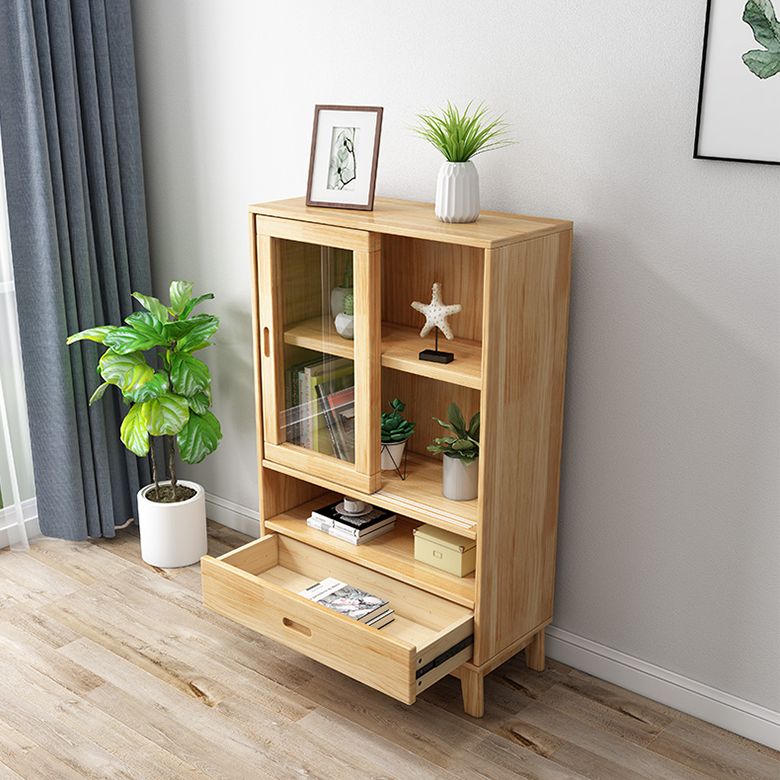 Natural Scandinavian Standard Bookcase Pine Wood Bookcase with Door