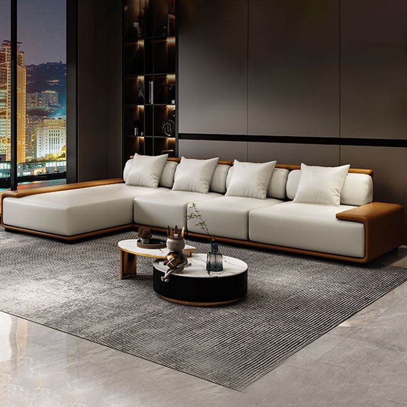 Assembled Genuine Leather Living Room Recessed Arm Modular Sofa & Chaise