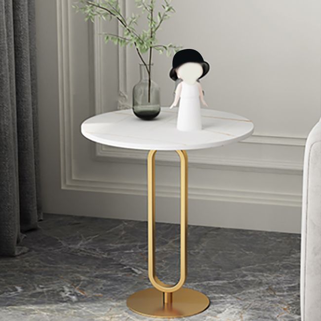 21.6" Tall Modern Round Slate Top Side Table Iron Pedestal End Table