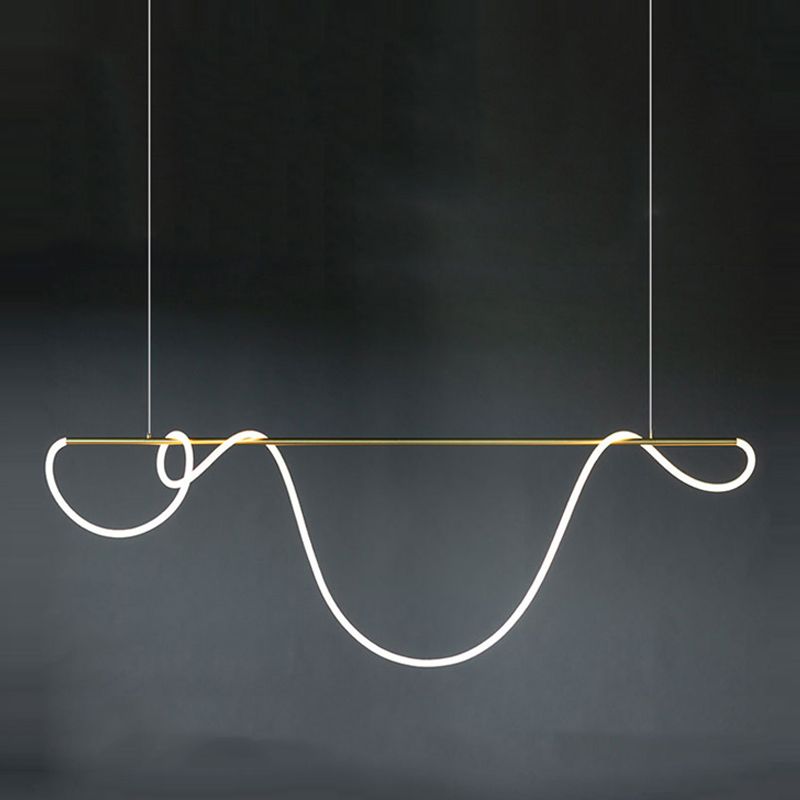 Linear Shape Island Light Modern 1 Light LED Hanging Light in Gold for Living Room
