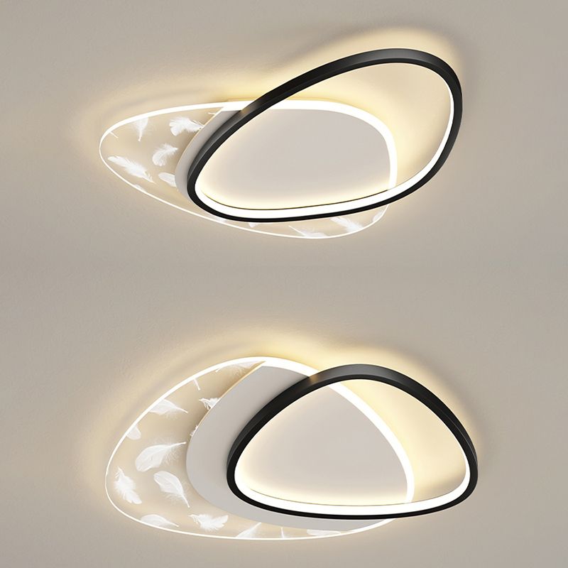 Modern Concise Geometric LED Semi Flush Mount Feather Acrylic Ceiling Light in Black